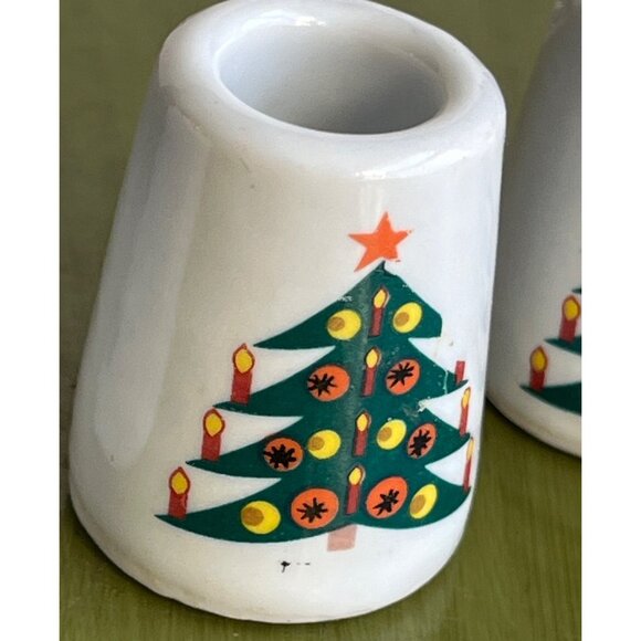 Mini 4 Candleholders Ceramic Tiny Vtg Christmas Holiday Cozy Unique Decor - Picture 4 of 7